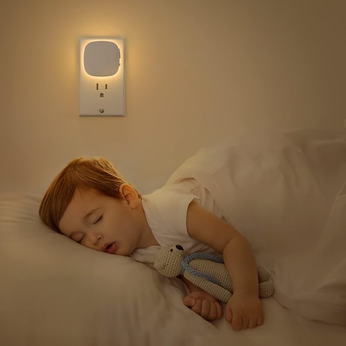 AUVON 4 X Plug-in LED Backlit Night Light with Motion & Dusk to Dawn Sensor | 2200K Soft Warm White Nightlight with 1-50lm Dimmable Brightness for Adults & Kids' Bedroom, Bathroom, Hallway