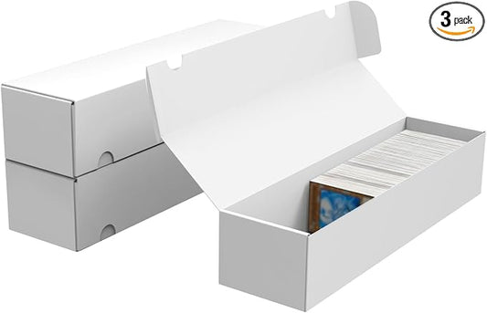 Trading Card Storage Box, 3-Pack 1100 Count White Corrugated Cardboard Bulk Sports Storage Box for TCG/Magic/Mtg Basketball Cards, Collectible Trading Cards
