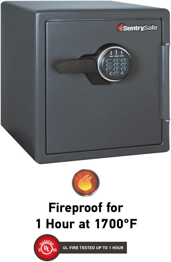 SentrySafe Black Fireproof Safe with Digital Push Button Keypad, Home Safe For Money, Documents, and other Valuables, 1.23 Cubic Feet, SF123ES | Fire Resistant Home Safe With Digital Keypad, Shelf, Door Pocket For Organization, Securely Store Money, Do...