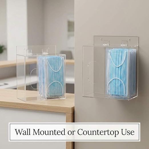 QWORK Acrylic Mask and Glove Dispenser Box 2 Pack – Space-Saving Double Compartment Holder