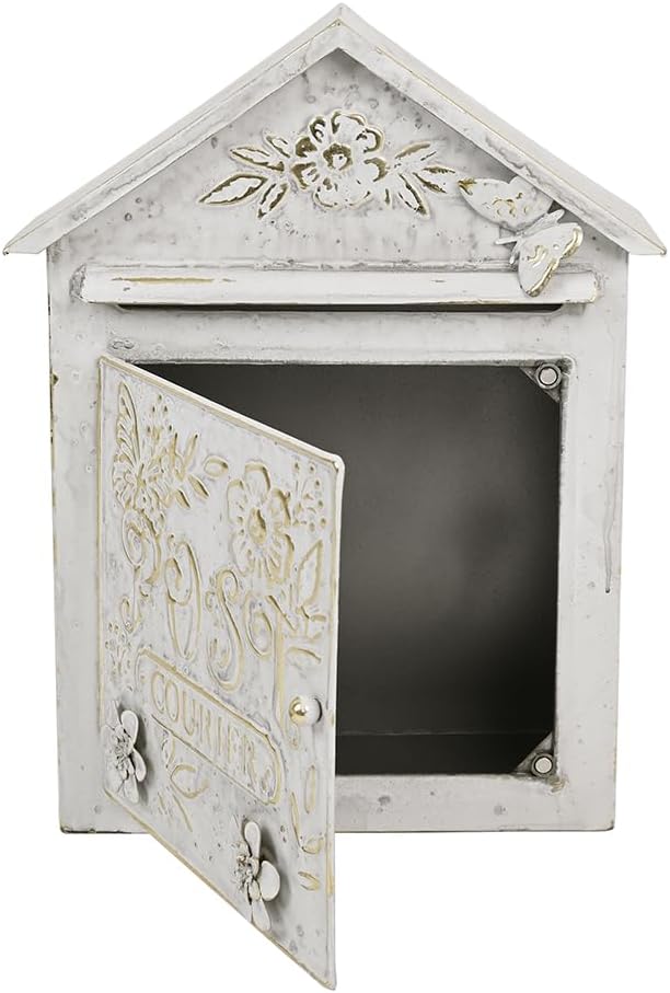 Vintage White Wall Mount Mailbox for Outside, Metal Post Box Decorative Antique Style Mail Drop Box for House Decor(White)