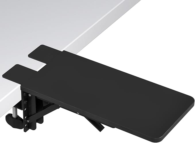 BONTEC Desk Extender Tray, 11.8 x 5.9 Inch, Black Pattern | 90° Foldable Elbow Support, Table Mount Arm Wrist Rest Shelf, Clamp on Computer Arm Rest, Easy to Install, Office & Home Use