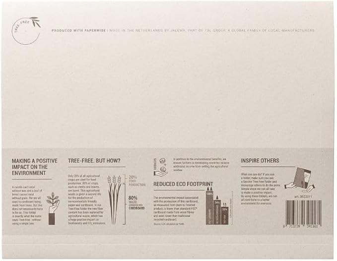 Jalema Tree-Free File Folders with Tabs, 10 Pack, Natural Beige | 10 folders, holds up to 100 sheets, cardboard made from agricultural waste, natural beige