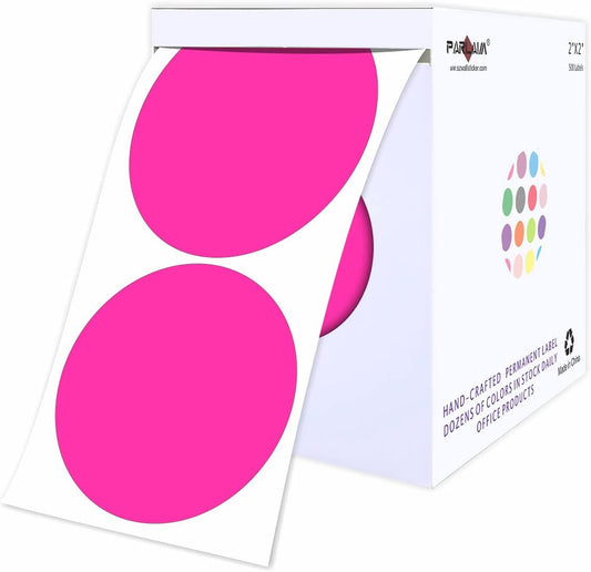 PARLAIM 2" Round Circle Dot Sticker 500pcs Color Coded Labels Permanent Adhesive Writable Surface for Inventory Storage Organizing Moving, Fluorescent Pink