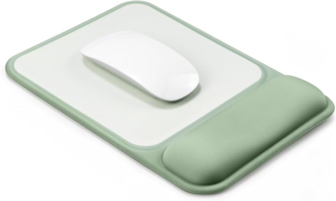 JIKIOU Ergonomic Mouse Pad with Gel Wrist Rest, 10 x 7.25 in, Green | 40% Larger Rectangular Design-No More Hitting Edges Mid-glide, Savior of Pain Relief, Smooth Lycra Surface, Non-Slip PU Base