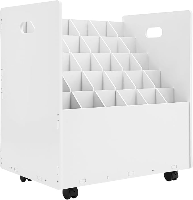 Blue Print Storage Organizer with Wheels, 30 Slots Roll Files Cart, White | Mobile Blueprint Storage Rack Cart, Construction Plan Holder, Map Poster Storage Cabinet for Office Home School