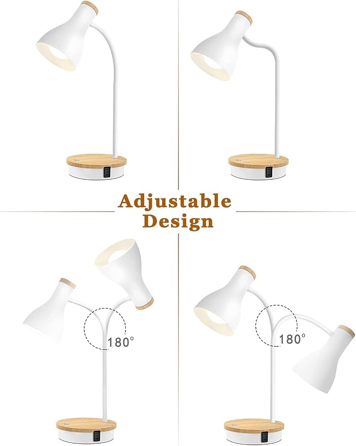 LALISU Metal Desk Lamp Wireless Charging Table Lamp Touch Reading Lights Arc Desk Lamps for Bedroom, 3 Way Dimmable Bedside Lamp with USB Charging Ports Lamp for Study Room and Office (Touch-White)