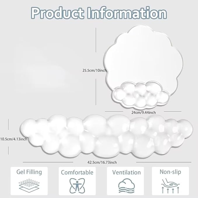 Cloud Wrist Rest for Keyboard and Mouse Set, Cooling Erogonomic Mouse Pad | Soft Comfort Pain & Fatigue Relief Easy to Clean Office Accessories