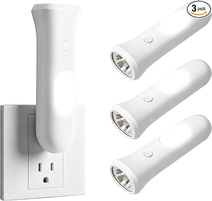 ROSSEX 4 in 1 Emergency Lights for Home Power Failure, 3 Pcs Rechargeable LED Flashlight Plug in Wall, Automatic Turn-On Power Outage Night Light Flashlight for Hurricane Preparedness Items