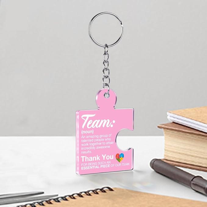 Team Appreciation Gifts Bulk Thank You Keychains for Coworkers | Gift Set for Employee, Staff, Teachers, Teamwork Puzzle Piece Keyring, Acrylic