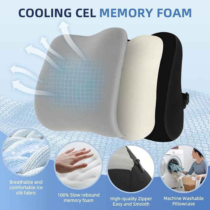 Lumbar Support Pillow for Office Chair, Memory Foam Lumbar Pillow for Lower Back Pain Relief (xiaoyaokaoGrey)