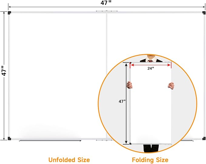 XBoard Magnetic Whiteboard 48 x 48 Inch, Foldable Dry Erase White Board with Aluminium Frame & Marker Tray 4' x 4', Wall Mounted Folding Message Presentation Board
