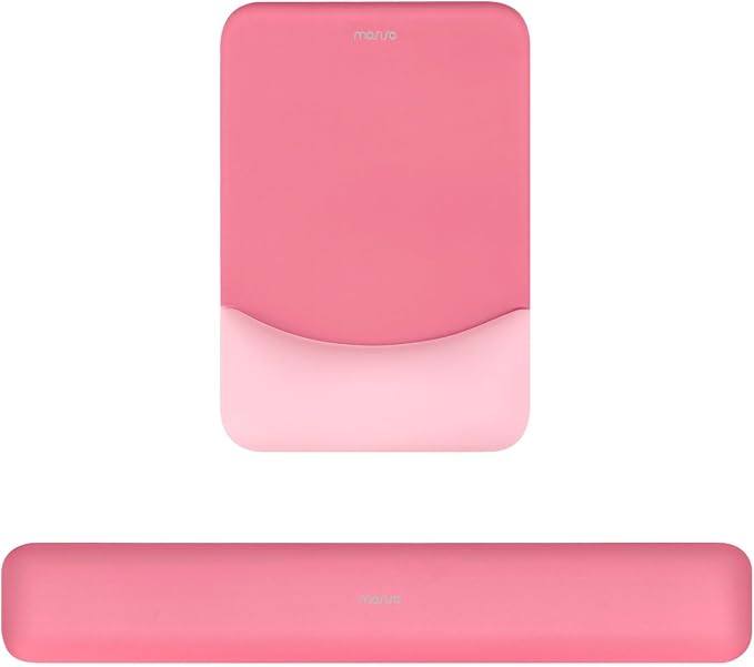 MOSISO Wrist Rest Support Mouse Pad & Keyboard Set, Melon Pink | Rectangular Ergonomic Mousepad, Non-Slip Base, Home/Office Pain Relief & Easy Typing, Neoprene Cloth & Raised Silicone Lining