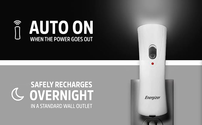 Energizer Auto-On LED Flashlights Rechargeable for Home Power Failure, Plug in LED Flashlight for Power Outage, Night Light, Hurricane Preparedness (Pack of 12)