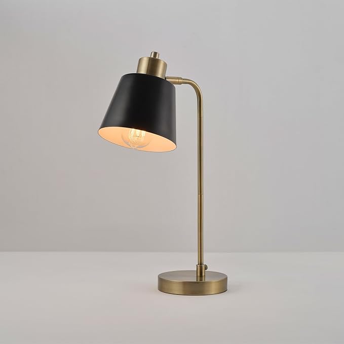 Globe Electric 18" Matte Brass Desk Lamp with Matte Black Metal Shade | Adjustable pivot joint, metal shade, rotary switch, requires 1 E26 60W bulb (sold separately), 61000055