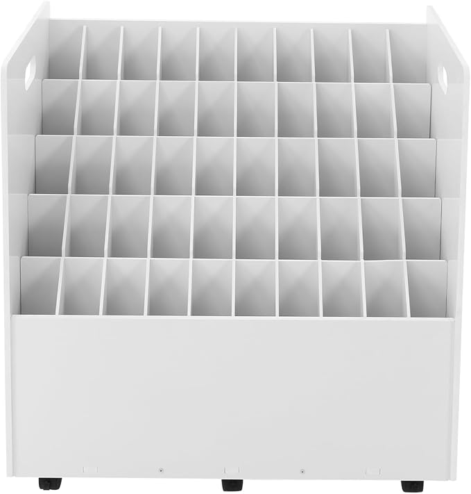 Blueprint Storage Organizer, 50 Slots Mobile Roll File Cart, Construction Plan Holders, Blue Print Cabinet with Wheels, Roll Files Storage for Office Home School (White, 50 Slots)