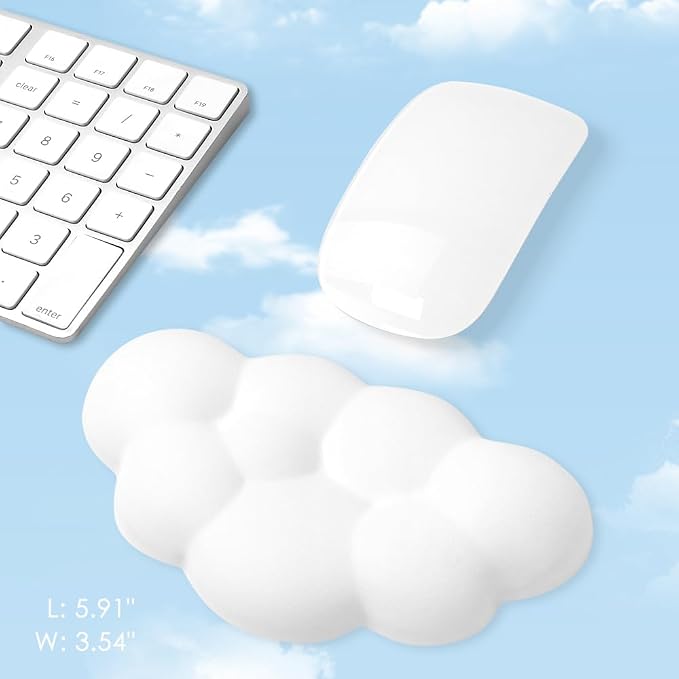 Cloud Wrist Rest Cushion for Mouse Ergonomic Soft PU Leather Memory Foam Wrist Pain Relief Mouse Wrist Support Pad with Anti-Skid Base for Office School Home Laptop & Computer Mouse (White)