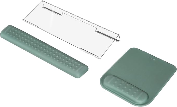 MOSISO Keyboard Stand&Wrist Rest Support for Keyboard &Mouse Pad Set | Ergonomic Massage Wrist Rest Set, Easy Typing Working Acrylic Clear Stand for Office Home, Emerald Green