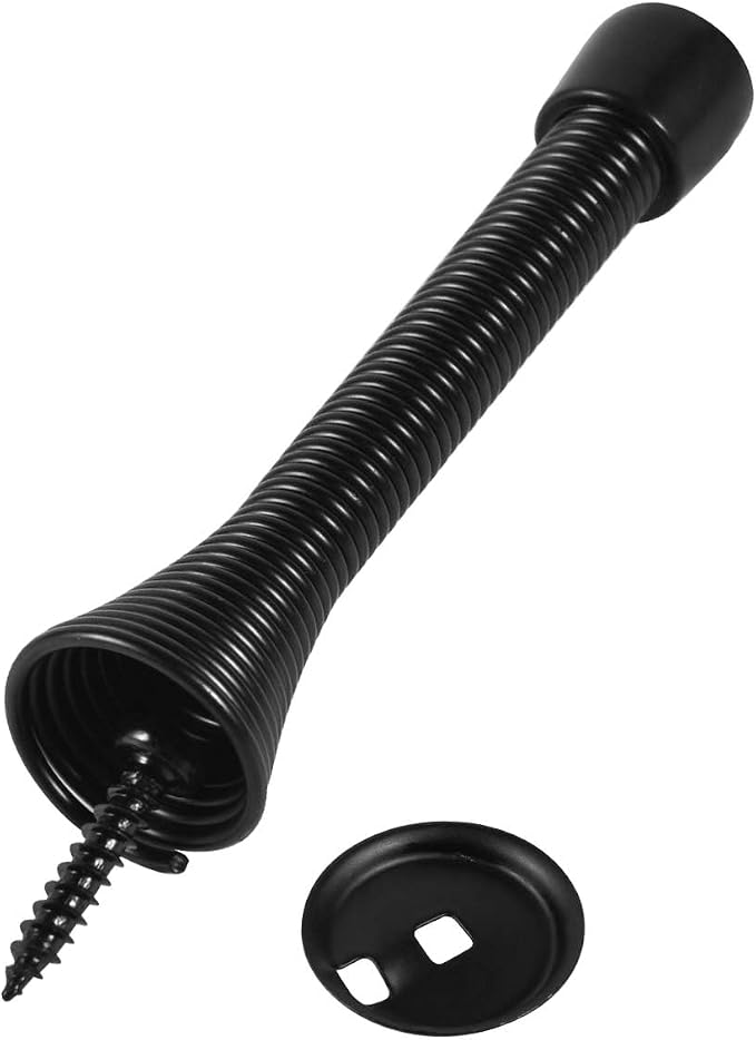 KISEER 12 Pack Spring Door Stops 3 1/4 Inch Flexible Heavy Duty Spring Door Stopper with RustProof Screw Rubber Bumper Tips (Black)