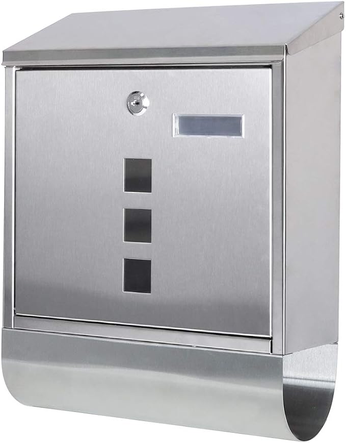 Decaller Stainless Steel Mailbox with Key Lock, Metal Wall Mount Rust-Proof Mail Box with Newspaper Compartment for Outside, 15.4" x 12" 4.8", 2203 Silver