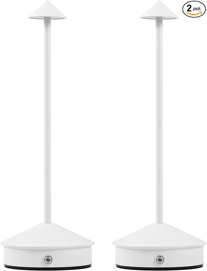 LED Rechargeable Cordless Table Lamps White | 2 Pcs Portable Modern USB Battery Operated Lights,Waterproof Touch Dimmable Desk Lamp,for Patio,Restaurant,Bar,Dining Home
