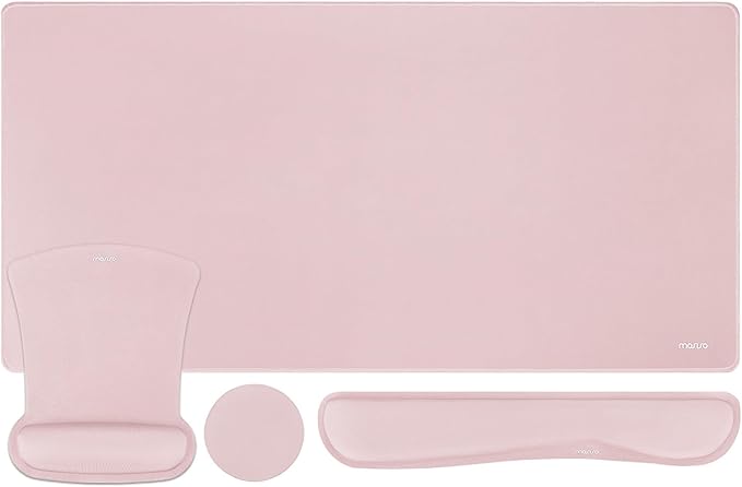 MOSISO Keyboard Mouse Pad Set, Large Gaming Mousepad&Keyboard Wrist Rest&Mouse Wrist Rest&Coaster, Ergonomic Non-Slip Mousepad&Easy Typing Cushion with Memory Foam for Home Office, Pink