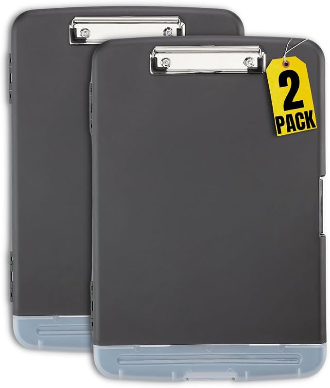 1InTheOffice Clipboard with Storage Box, Plastic Storage Clipboard, Black 2 Pack