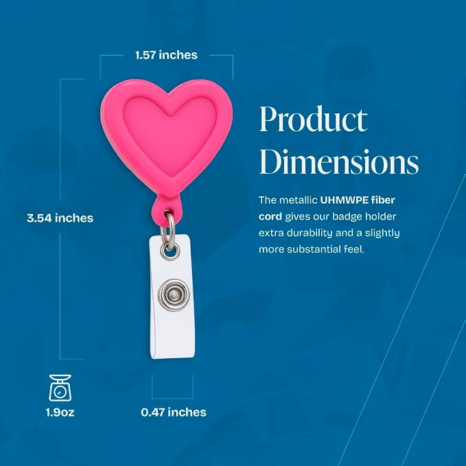 Will Well 2 Pack Retractable Keychain - Metal Badge Reel - Heart Shape | ID Badge Holder Reel with Metal Casing with 27.5"UHMWPE Fiber Pull Cord for Durability and Easy Access - Holds up to 8 Keys