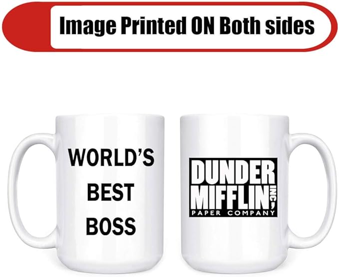 Dunder Mifflin (The Office) World's Best Boss TV Television Show Ceramic Mug Coffee (Tea, Cocoa) 15 OZ Mug, Official Michael Scott Mug As Seen On The Office