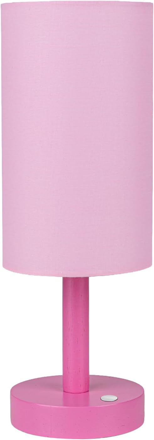 LALISU Small Table Lamp Nightstand Lamp Linen Lampshade Bedroom Wood Base Small Bedside Lamp for Night Stands, Desk Lamps for Reading Living Room, Office (LED Bulb Included) (Pink)