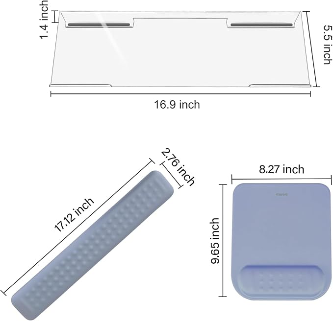 MOSISO Keyboard Stand&Wrist Rest Support for Keyboard &Mouse Pad Set | Ergonomic Massage Wrist Rest Set, Easy Typing Working Acrylic Clear Stand for Office Home, Lavender Gray