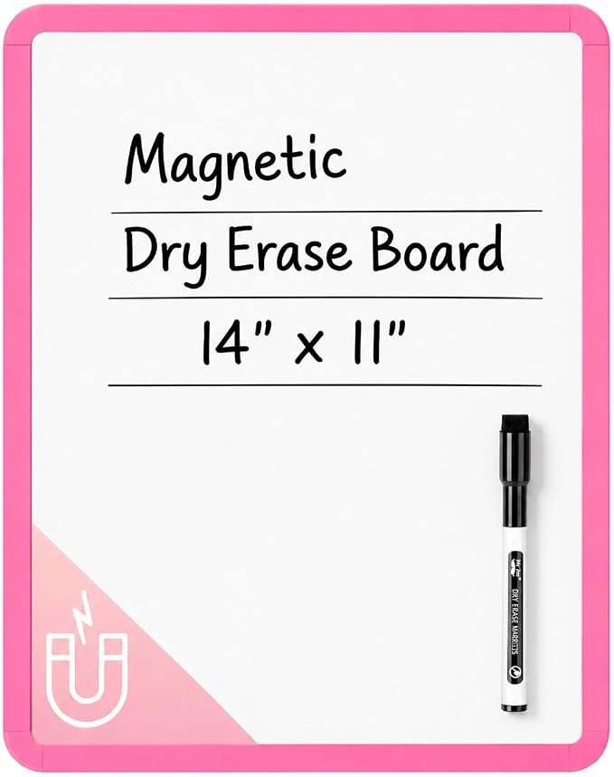 Mr. Pen- Dry Erase Board, 14” x 11” with a Black Dry Erase Marker | Light Coral Frame, Small Mini White Board for Students, Fridge, Wall, Locker, Includes Double Sided Tapes
