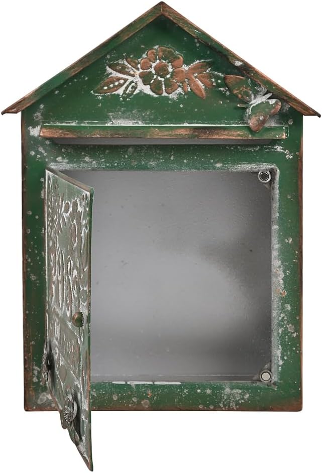 Vintage Green Wall Mount Mailbox for Outside, Metal Post Box Decorative Antique Style Mail Drop Box for House Decor(Dark Green)