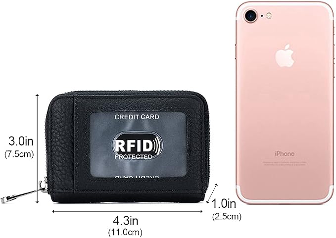 Genuine Leather Credit Card Wallet Accordion Zipper Rfid Credit Card Holder Small Coin Purse with ID Window (green)