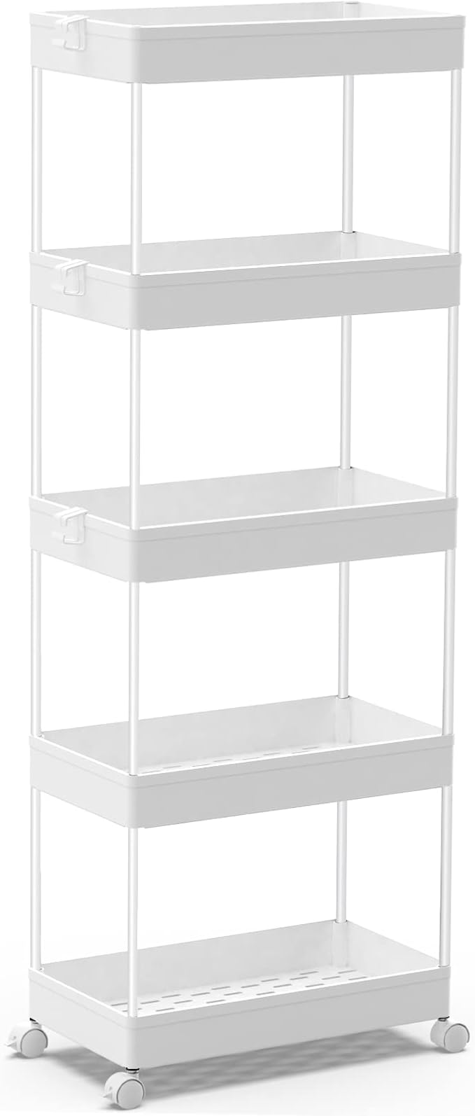 SPACEKEEPER 5 Tier Storage Rolling Cart, Bathroom Cart with Wheels, White | Mobile Storage Cart for Laundry Room Organization,Kitchen,Office,Bathroom, Utility Cart for Snack,Craft,Art,Makeup,Nail,Toys