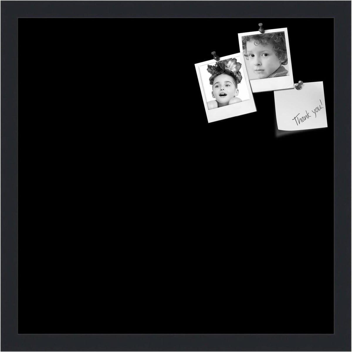 PinPix 18x18 Inch Cork Bulletin Board. This Decorative Framed Pin Board Comes with Solid Black Design and a Satin Black Frame. Ideal for Home Office Decor or Message Board (PinPix-622)