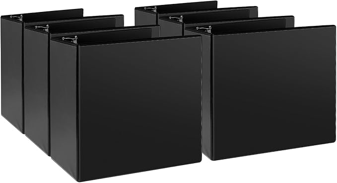 5" 3 Ring Binder, Standard 5-Inch Slant-D Ring Binder Fit Letter Size Paper, Presentation View Binders, 6 Packs, Black