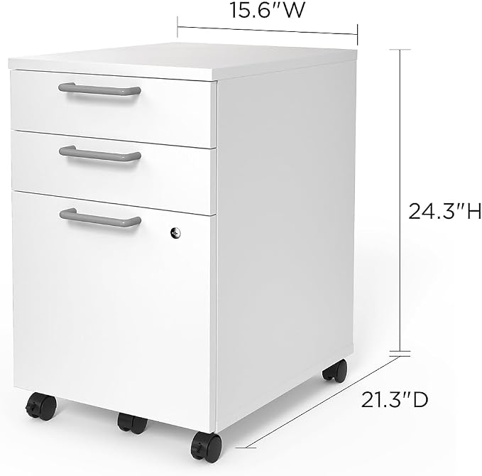 Staples Essentials 3-Drawer Vertical File Cabinet, Letter & Legal Size Documents, Lockable & Mobile, 21.3" D x 15.6" W x 24.3" H, White