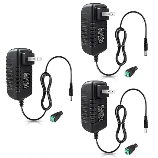 12V Power Supply, 12 Volt 3A 36W DC Power Supply, Black LED Power Adapter, AC 110V to 12V Wall Mounted Transformer Plug for LED Strip Lights with 5.5/2.1 DC Female Connector, 3 Pack