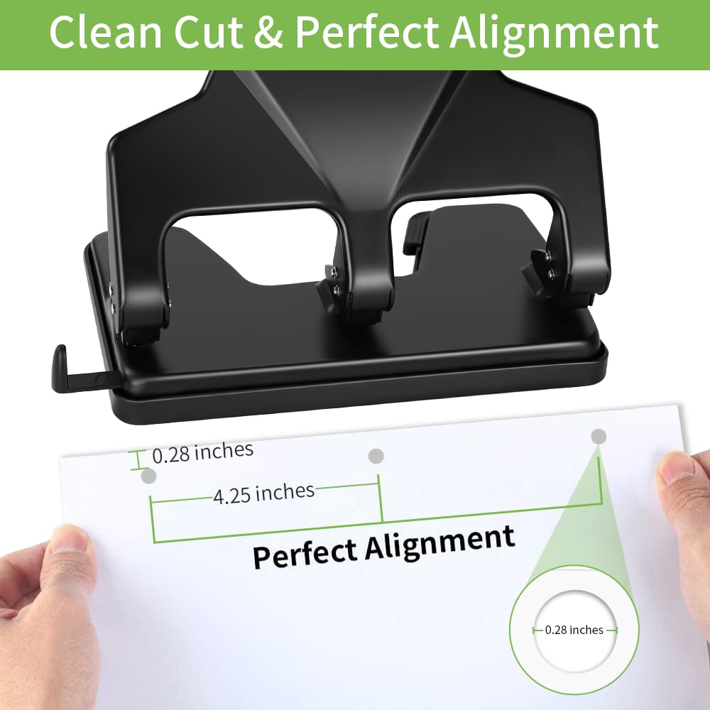 AFMAT 3 Hole Punch Heavy Duty, 40-Sheet Three Hole Punch, 50% Reduced Effort Metal Paper Puncher w/Large Chip Tray