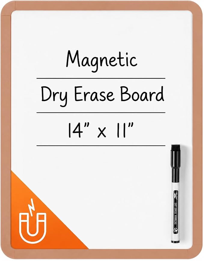 Mr. Pen- Dry Erase Board, 14” x 11” with a Black Dry Erase Marker | Copper Tan Frame, Small Mini White Board for Students, Fridge, Wall, Locker, Includes Double Sided Tapes