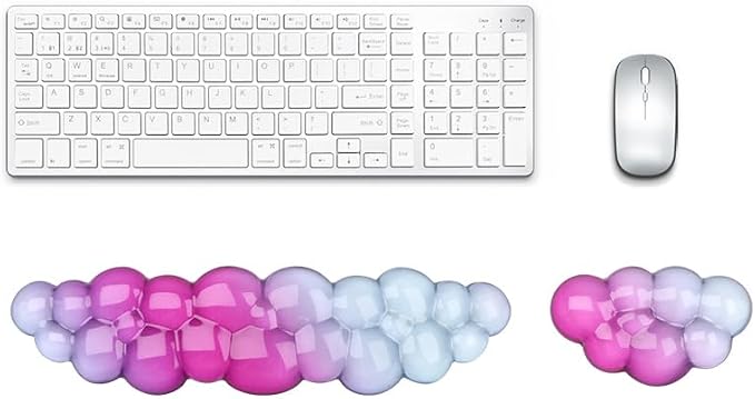 YOWKA Ergonomic Wrist Rest Set for Keyboard and Mouse, Cooling Gel Support (Blue-Pink)