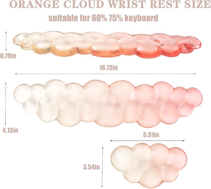 Gel Keyboard and Mouse Wrist Rest Set – Clear Cloud Wrist Rest for Computer Keyboard 60%/68%/75%, Comfort & Support for Typing and Gaming(Orange)