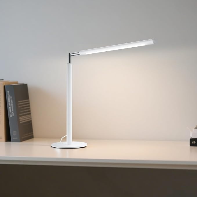 White LED Desk Lamp, 16" Dimmable Metal Desk Light with Base, 15W 1200LM, Adapter Included, Color & Brightness Adjustable, Modern Tall Table Lamp for Home Office Reading Study Task Laptop