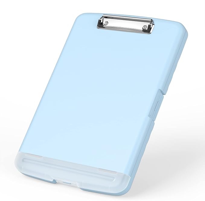 Rimilak Clipboard with Storage, 8.5 x 11'' High Capacity Clip Board, Blue | Smooth Writing, Side-Opening Plastic Folder with Pen Holder, Size 14.2 x 9.6 x 1.2″ ,for Classroom, Teacher, Student