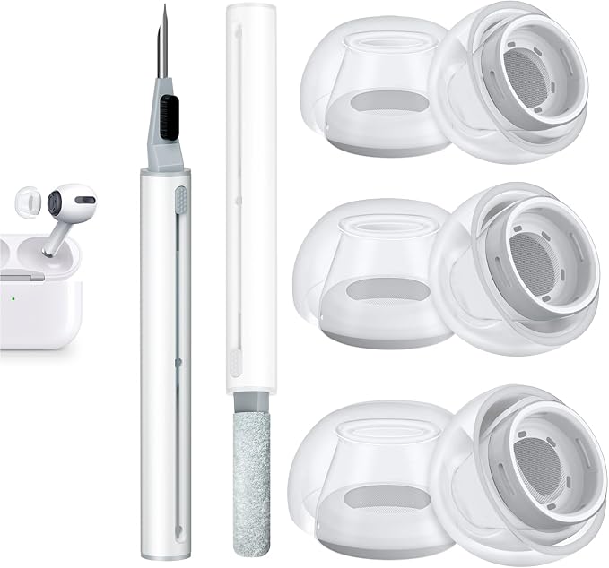 3 Pairs Replacement Ear Tips for AirPods Pro 2nd & 1st(S/M/L, Clear) | with Noise Reduction Hole, Silicone Ear Tips with Cleaning Pen & Portable Storage Box, Fit in the Charging Case