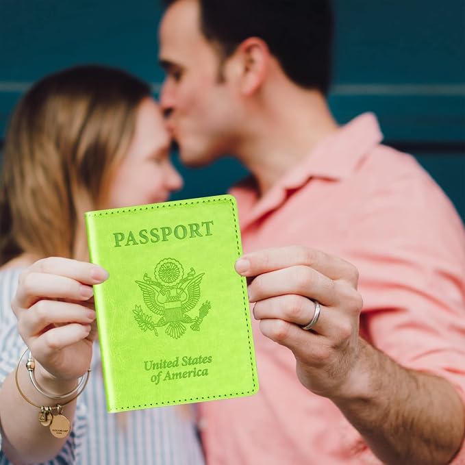 Herain Green & Orange Passport Holder for Travel, Cruise Essentials Passport Wallet Cover Case for Family Women Men, Travel Accessorie Gifts Must Haves Passports Book Protector