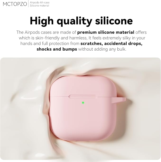 for AirPods 4 Case 2024 with Cleaner Kit & Keychain-Pink | Silicone Protective Cover for Apple AirPods 4th Generation Case,for Women Men,One-Piece Design,Shockproof,Dust Proof