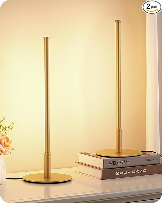 EDISHINE LED Table Lamp Set of 2, Modern Desk Lamps for Living Room, Gold | Stepless Dimmable, Metal Finish, 3 Color Temperature, 6W, Ideal for Bedroom, Corner