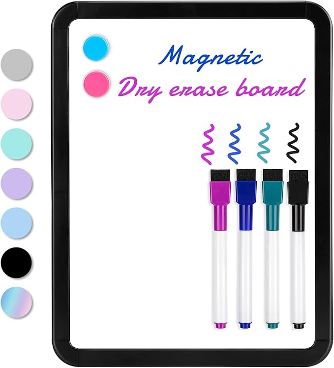 VUSIGN Magnetic Dry Erase Board, 8.5 x 11 Inches White Board, Black | Includes 4 Dry Erase Markers, Small Mini White Board for Students Fridge Wall Locker